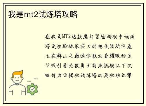 我是mt2试炼塔攻略